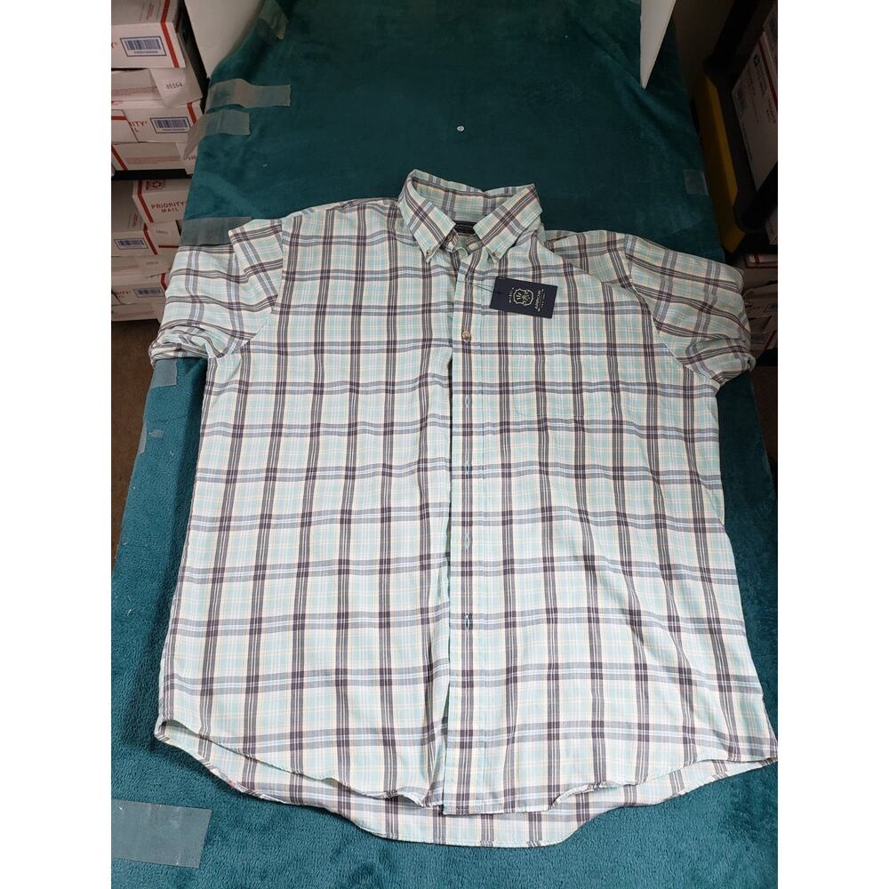 Arrow Shirt Size Large Mens Blue Plaid Button Up Work Career Easy Care NWT
